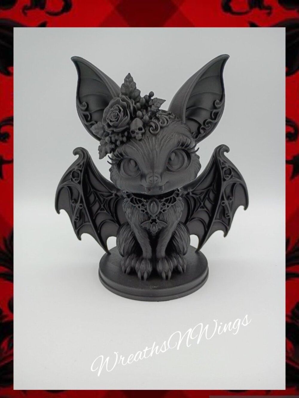 Cute Gothic Bat Figurine, 3D Printed Bat Decor, Gothic Halloween Decoration